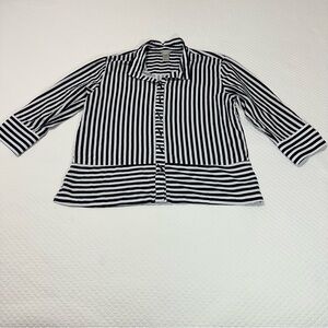 Multiples Black and White Striped Button-Up Shirt Sz L